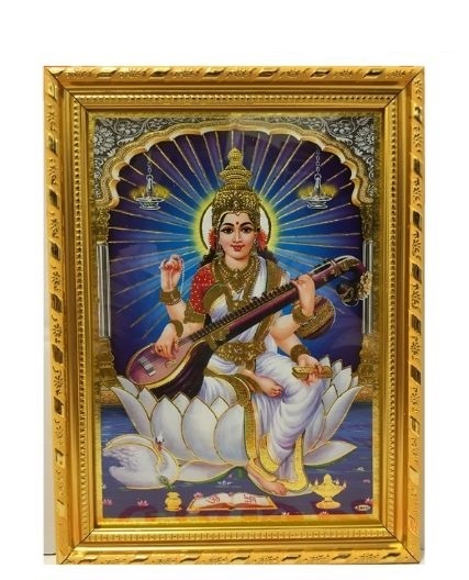 Saraswati Devi Photo Frame Nice Background - Puja N Pujari - Book Pandit  for Puja, Astrologer & Temple Services Online